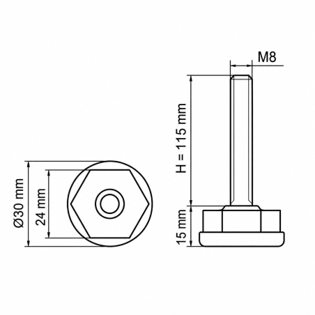 Adjustable Foot Ø30 with Hexagon M8x115 leveller EMFA GmbH