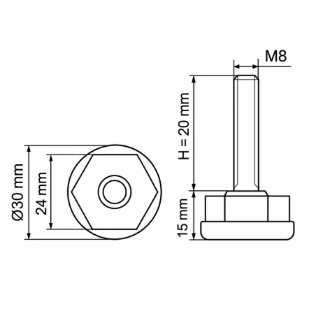 Adjustable Foot Ø30 with Hexagon M8x20 leveller EMFA GmbH
