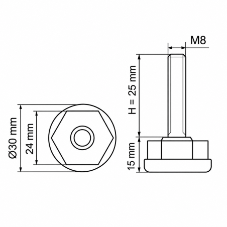 Adjustable Foot Ø30 with Hexagon M8x25 leveller EMFA GmbH