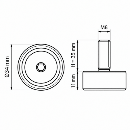 Height-Adjustable Foot Ø34 M8x35 - FI34 leveller EMFA GmbH