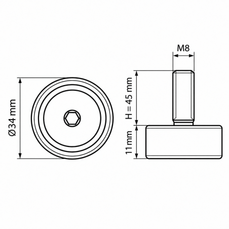 Height-Adjustable Foot Ø34 M8x45 - FI34 leveller EMFA GmbH
