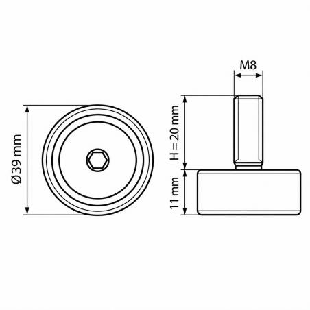 Height-Adjustable Foot Ø39 M8x20 - FI39 leveller EMFA GmbH