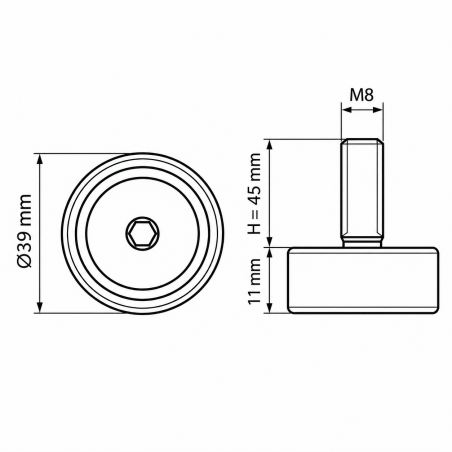 Height-Adjustable Foot Ø39 M8x45 - FI39 leveller EMFA GmbH