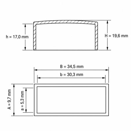 Flat Rectangular External Cap 30,3x5,3 mm tube end cap EMFA GmbH