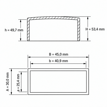 Flat Rectangular External Cap 40,9x25,4 mm tube end cap EMFA GmbH
