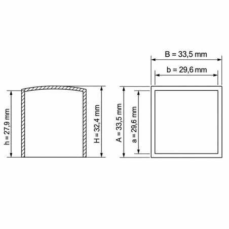 Flat Square External Cap 29,6x29,6 mm tube end cap EMFA GmbH