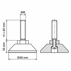 Screwed Adjustable Foot with Swivel Base M8x40 - FI40 Black