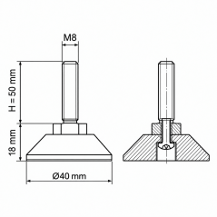 Screwed Adjustable Foot with Swivel Base M8x50 - FI40 leveler EMFA GmbH