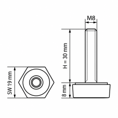 Hexagonal Adjustable Foot SW19 M8x30 - SW19 Black