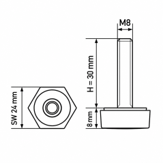 Hexagonal Adjustable Foot SW24 M8x30 - SW24 Black