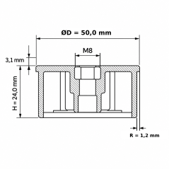 Drive-in insert with nut for round tube 50 mm M8 Black