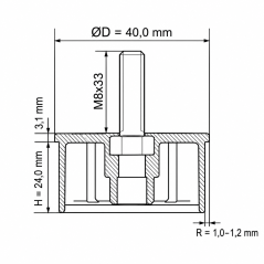 Drive-in insert with threaded stud for round tube 40 mm M8x33 Black