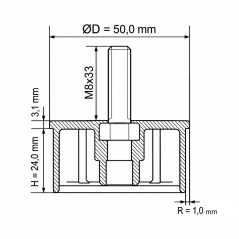 Drive-in insert with threaded stud for round tube 50 mm M8x33 Black