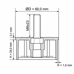 Drive-in insert with threaded stud for round tube 60 mm M8x23 Black